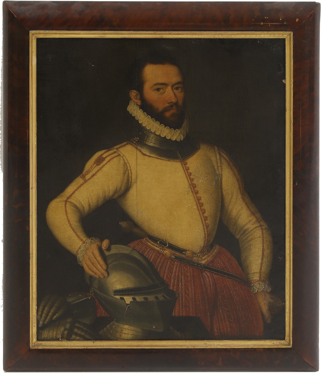 Gillis Claeissens (Flemish, 1526-1605), Portrait of a gentleman, half-length, in a gorget with his hand on a helmet, formerly identified as Sir Philip Sidney (Sold for £53,300)